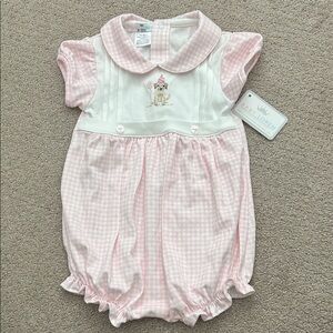 NWT Baby Loren pink puppy embroidered birthday bubble